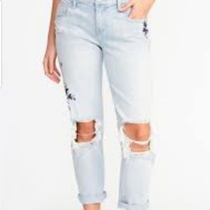 Old Navy flower embroidered ripped boyfriend jeans